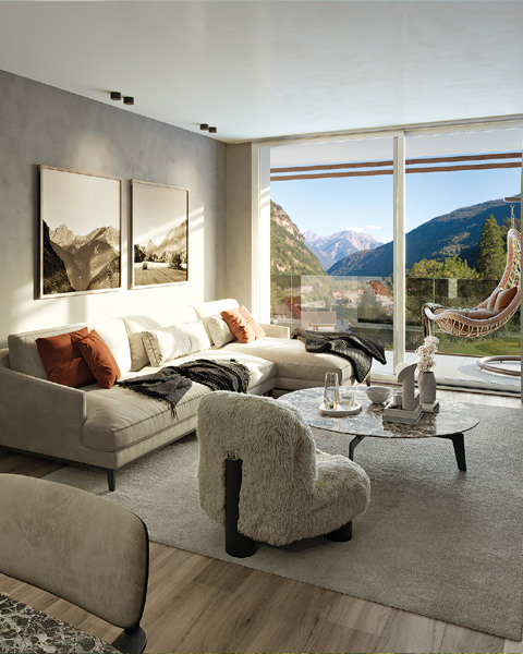 Soggiorno Arredato di un Appartamento del Sun Village Acquarossa